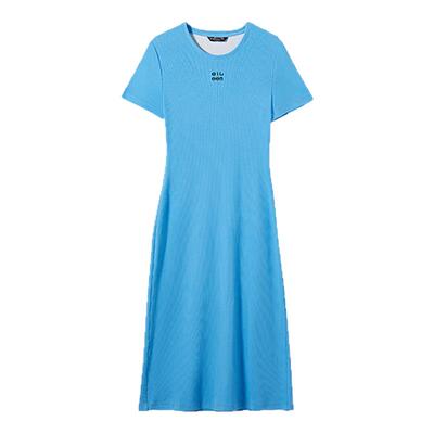 朗姿欧洲EiLEEN ELITEE法式短袖修身蓝色针织连衣裙2025年夏季