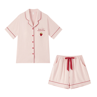 纯棉睡衣情侣装夏季短袖带胸垫一体防凸点家居服2026新款男士秋春