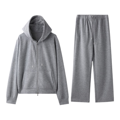 羊毛开衫抽绳卫裤套装