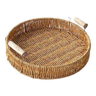 仿藤编托盘零食盘点心茶点盘水果篮家用客厅蛋糕面包甜品盘干果盘
