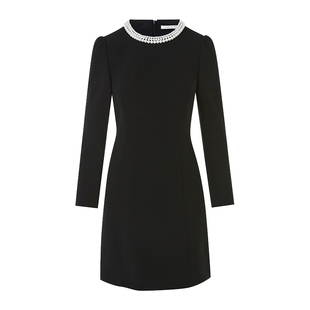 吉娜同款 朗姿/LIME莱茵赫本风法式轻奢珍珠年会香风小黑裙连衣裙