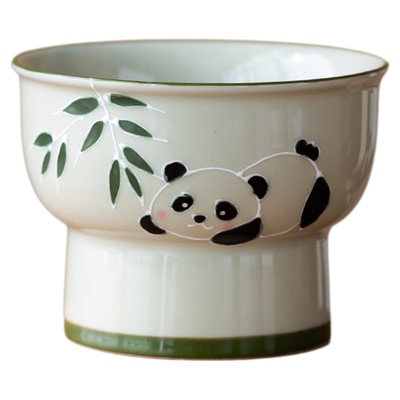 画续草木灰手绘熊猫主人杯高足杯单杯功夫茶杯陶瓷品茗杯茶宠挂饰