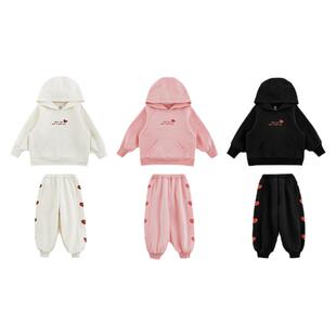 幼悠女童纯色爱心运动套装2026春秋防风休闲连帽卫衣卫裤两件套潮