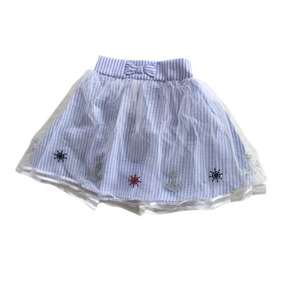 棉半身裙刺绣蓬蓬裙海军英伦风