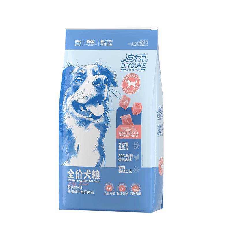 迪尤克狗粮40斤成犬幼犬鸭肉梨缓解泪痕柯基金毛专用大小型犬袋