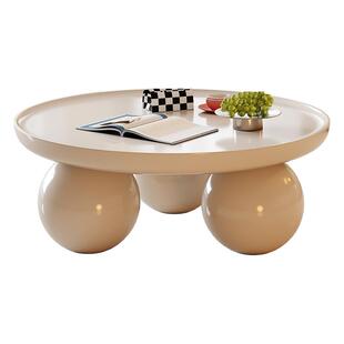 帕沙曼奶油风圆形茶几ins风轻奢简约创意客厅家用小户型茶几桌