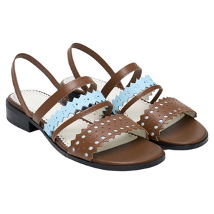 lost in echo春夏时尚复古布洛克撞色镂空多条带轻便平底鞋凉鞋女