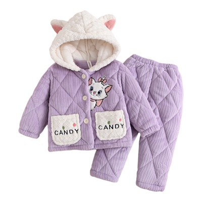 儿童冬季加绒睡衣女童加厚款