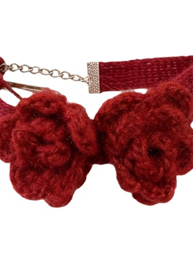 红色针织花秋冬配饰项链