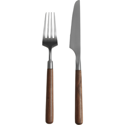 胡桃木牛排刀叉盘子套装家用不锈钢西餐餐具木柄叉子牛排刀两件套