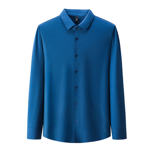 2025新款真丝绸缎衬衫男长袖中年高档品牌桑蚕丝亮面金黄色衬衣薄