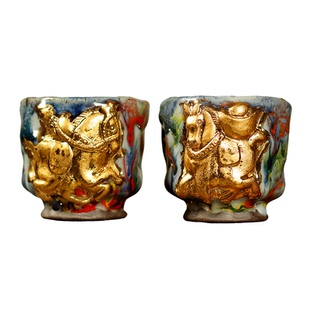 慕砚手作柴烧志野茶杯主人杯马年限定品茗杯创意礼品生肖相马茶碗