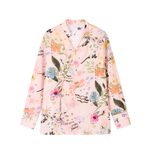 佧茜文国风印花小衫2026春季新款优雅婉约风桑蚕丝盘扣上衣女