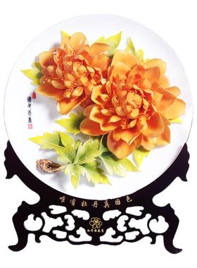 夫己描金高档牡丹瓷盘玄关装饰