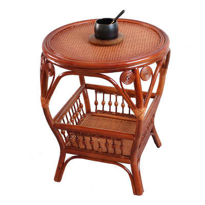 单个小圆桌藤条编圆藤制储物茶几