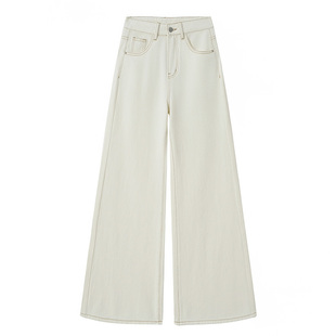 米白色微喇牛仔裤女秋冬季加绒高腰显瘦不贴腿直筒喇叭裤子马蹄裤