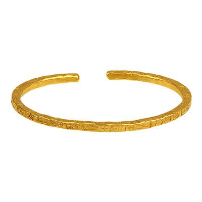 老克勒古法黄金手镯开口实心纯金吉言金足金999錾刻金镯子女新款