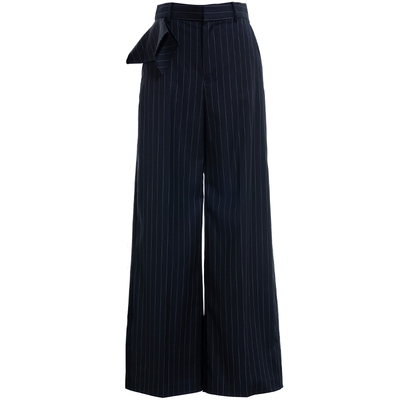 [韩雪同款]COMMEMOI吕燕设计师早春通勤藏青条纹羊毛西裤休闲裤