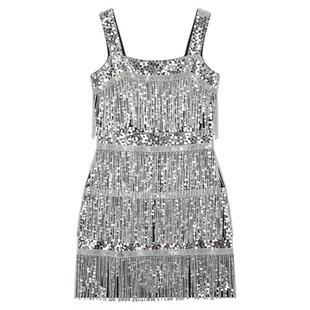 纯色流苏亮片吊带裙 Solid-color fringed sequined halter dress