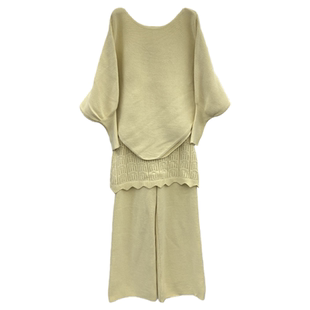 韩系chic高级感圆领蝙蝠袖宽松套头毛衣钩花屁帘针织阔腿裤两件套