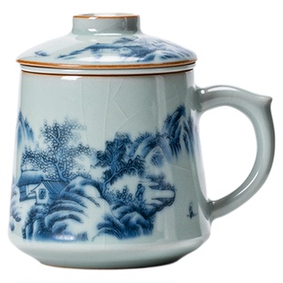 金镶玉茶具汝窑办公杯开片泡茶杯茶水分离马克杯高端茶具送礼盒装