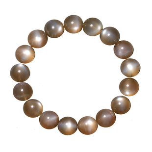 天然奶茶色月光石三圈手串橙银月光交替手链款饰品情侣款一物一图