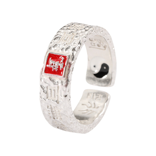 民族风足银紫薇讳平安戒指守护雨渐耳护身诸事皆宜滴釉开口指环