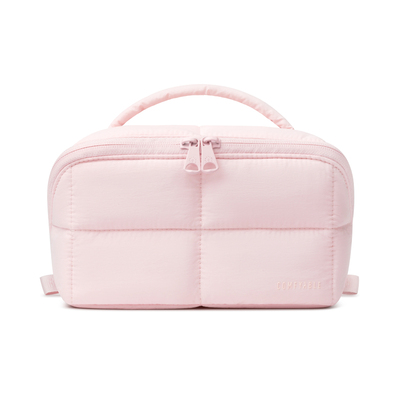 枕头化妆包粉色可平铺分区收纳