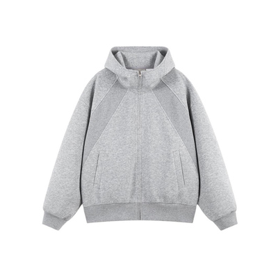 美式休闲拼接双拉链连帽卫衣秋冬