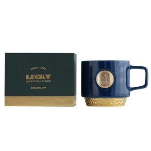 铜牌杯陶瓷马克杯咖啡杯男女浮雕水杯子创意礼品礼盒刻字定制logo