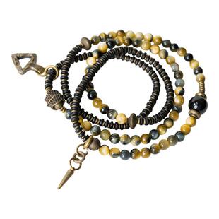 非鱼之家原创设计黄蓝虎眼石多层手链男 复古个性手饰品手串女款