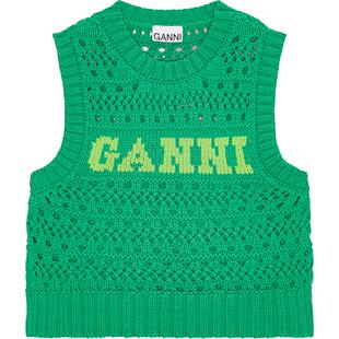 【惊喜首降】GANNI女装 logo钩编圆领针织上衣马甲背心 K2211807
