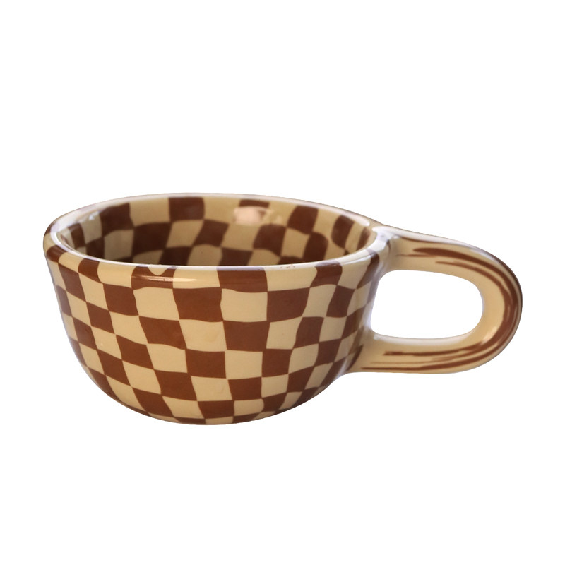 棋盘格纹陶瓷咖啡杯情侣对杯