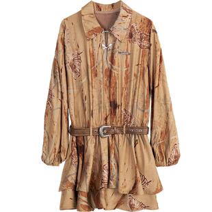 KEIKO 法式复古系带连衣裙2026春季末日废土风高腰收腰显瘦A字裙