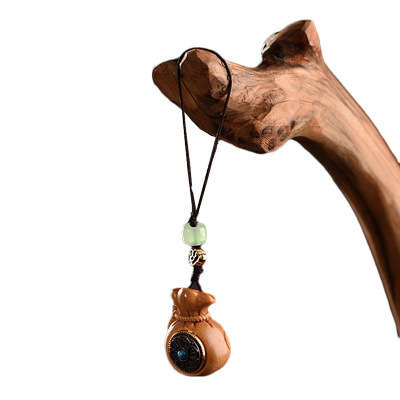 檀木雕刻钱袋转转钥匙扣