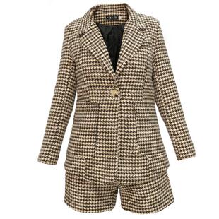 2026春秋季新款千鸟格毛呢小西服外套女修身呢子套装短裤两件套潮