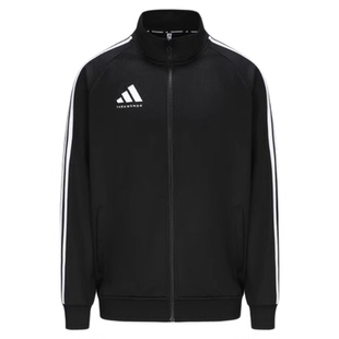 阿迪达斯春秋季外套男女黑金休闲运动新款立领梭织夹克TR30JT-BW