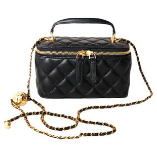 包包女斜挎包黑色羊皮长盒子包小金球化妆包休闲真皮手提小方包潮