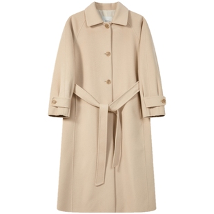 含绵羊毛 BEANPOLE滨波 女士商务休闲文艺腰带中长款毛呢大衣外套