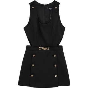 bebe2025春季新款女士圆领链条镂空金属纽扣背带连体裙裤111623