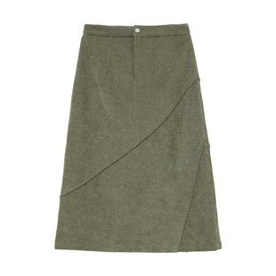 it'real瑞尔冬季新款复古风高腰显瘦纽扣设计感中长款半身直筒裙