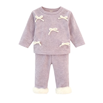 女童春秋装蝴蝶结喇叭裤套装