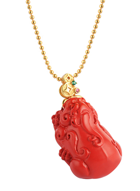 招财护身貔貅纯银朱砂项链吊坠