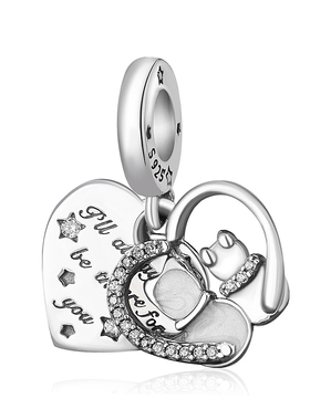 925纯银爱心猫咪吊坠diy串珠礼物