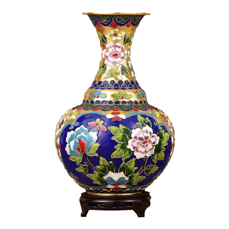 北京正宗景泰蓝铜胎掐丝珐琅花瓶家居摆件花丝牡丹龙凤金地留香瓶