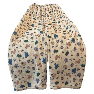 高个子170cm加长睡裤女秋冬季珊瑚绒可爱条纹猫咪宽松直筒保暖裤