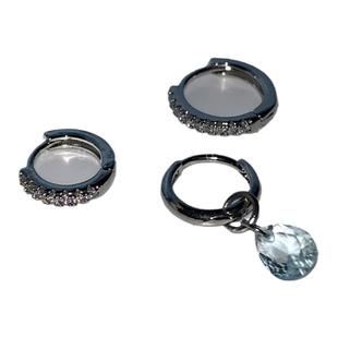 绝美淡蓝湖水锆石耳圈闪闪水滴不对称高级感气质简约百搭耳扣耳环