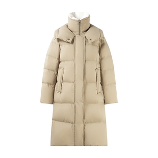 秋水伊人时尚翻领加厚中长款羽绒服2025冬新款女90白鸭绒休闲外套