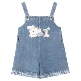 KEIKO 萌宠刺绣背带牛仔裤2026春夏减龄小个子显瘦阔腿连身短裤