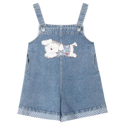 KEIKO萌宠刺绣小个子背带牛仔裤